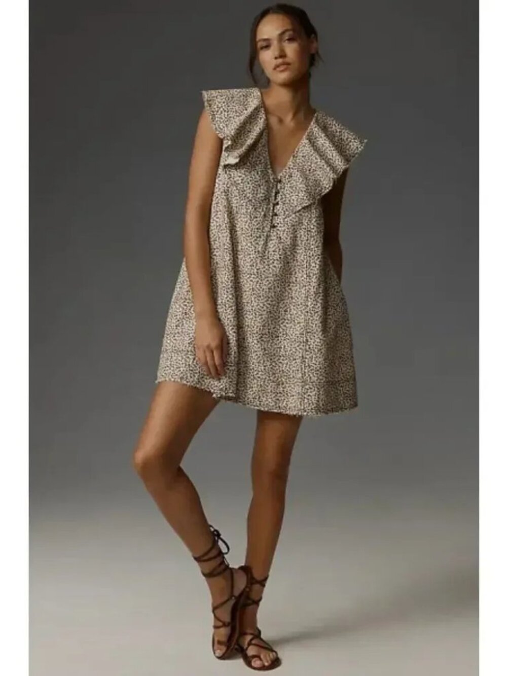 NWT $148 Anthropologie Pilcro V-Neck Ruffle Denim Dress Neutral Cream XS